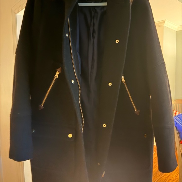 J. Crew Black Puffer Coat with Faux Fur Collar - Picture 2 of 4